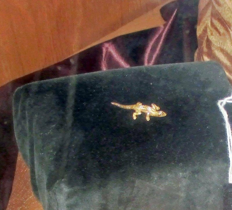 A gold, lizard-shaped tie pin that once belonged to a 19th-century judge was reported stolen from the Fort Smith Museum of History on March 22, authorities said.