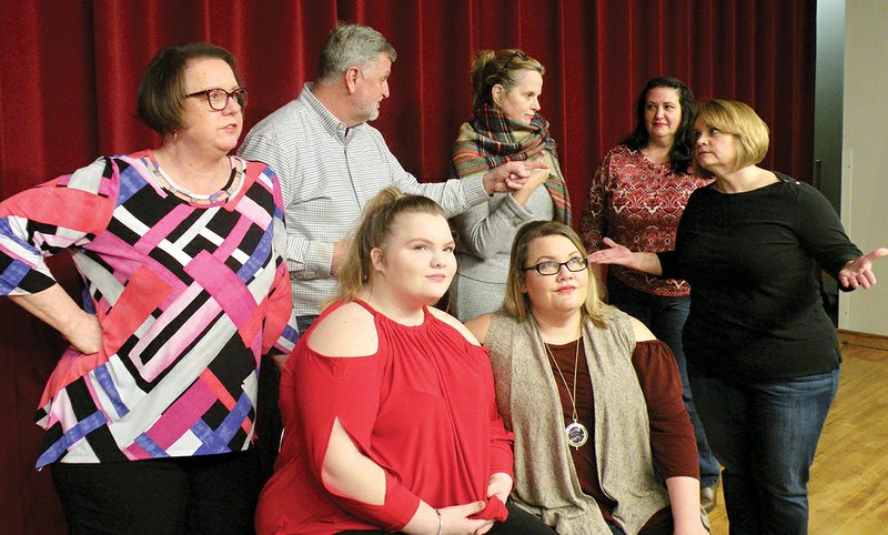 The Community Theater of Jacksonville will present Doublewide, Texas, by Jesse Jones, Nicholas Hope and Jamie Wooten, on April 6-8. Cast members include, seated, Jay-Lynn Cunningham, left, who appears as Lark Barken, and Angelia Cunningham as Georgia Dean Rudd; and standing, from left, Marti Ullendorf as Big Ethel Satterwhite, Eddie Pennington as Haywood Sloggett, Stacey Moore as Caprice Crumpler, Leona Sanders as Starla Pudney and Shann Nobles as Joveeta Crumpler.