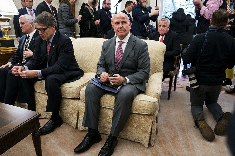 National Security Adviser H.R. McMaster sits on the couch as President Donald Trump meets with Crown Prince Mohammad bin Salman of Saudi Arabia in the Oval Office of the White House, March 20, 2018. 