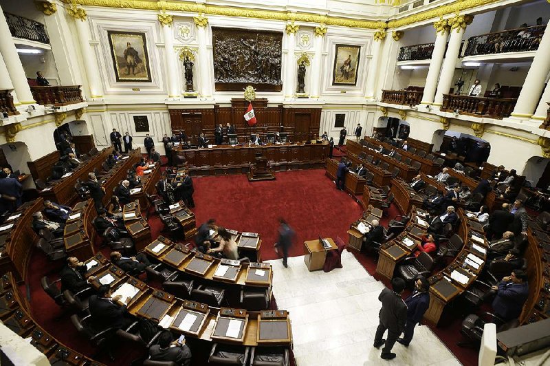 Peruvian lawmakers arrive at congress in Lima, Peru, on Thursday to discuss the resignation of Peru’s President Pedro Pablo Kuczynski.  
