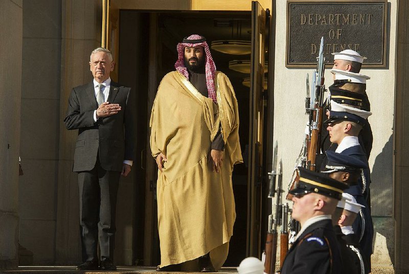 Defense Secretary James Mattis (left) welcomes Saudi Crown Prince Mohammed bin Salman to the Pentagon with an honor cordon on Thursday in Washington. 