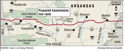 A map showing the location of the Proposed transmission line route