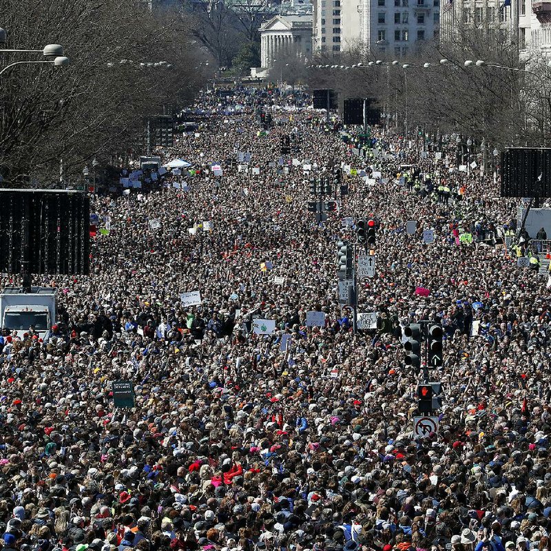 Thousands of people fill Pennsylvania Avenue in Washington on Saturday during the “March for Our Lives” rally to demand changes in U.S. gun laws.  
