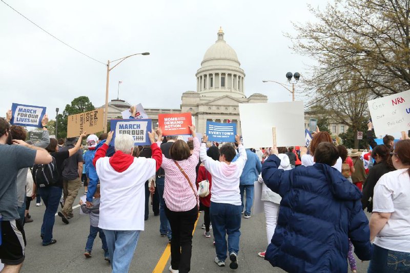 Police estimated that at least 3,000 people participated in a march against gun violence in Little Rock on Saturday, March 24, 2018.