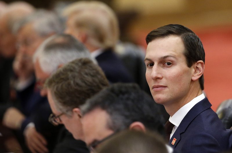 FILE - In this Thursday, Nov. 9, 2017, file photo, White House Senior adviser Jared Kushner attends a meeting in Beijing. The head of the federal government's ethics agency says the White House is looking into whether up to $500 million that went to Trump administration senior adviser Jared Kushner's family real estate company may have spurred ethics or criminal law violations. (Thomas Peter/Pool Photo via AP, File)