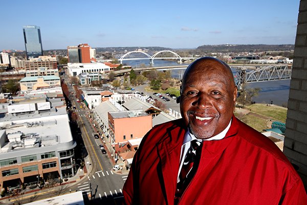 Former Arkansas defensive lineman Brison Manor is shown Wednesday, March 21, 2018, in Little Rock. Manor will be inducted into the 2018 class of the Arkansas Sports Hall of Fame.