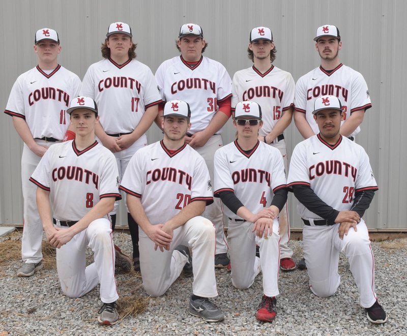 RICK PECK/SPECIAL TO MCDONALD COUNTY PRESS Senior members of the 2018 McDonald County High School baseball team. Front row, left to right: Tyler Stoutsenberger, Ty Shaver, James King and Jorge Ruiz. Back row: David Roark, Grant Cooper, Trey Black, Caleb Curtis and Raygan Bradley.
