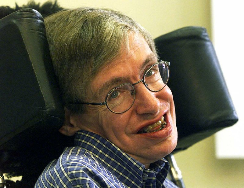 In this Wednesday, July 21, 1999 file photo Professor Stephen Hawking smiles during a news conference at the University of Potsdam, near Berlin, Germany. (AP Photo/Markus Schreiber, File)
