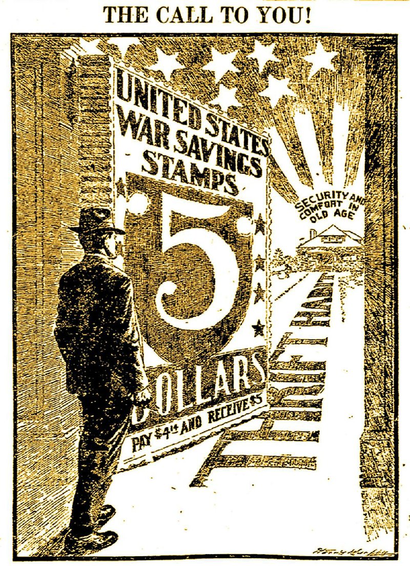 This cartoon promoting War Savings Stamps and Thrift Stamps appeared in the March 28, 1918, Arkansas Gazette.

