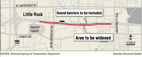 A map showing the I-630 widening.