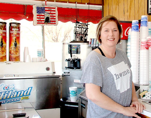 LYNN KUTTER ENTERPRISE-LEADER Katrina Asher has owned the popular American Drive-In in Lincoln for two years. She had worked there off and on for about 10 years but this is her first time to own her own business.