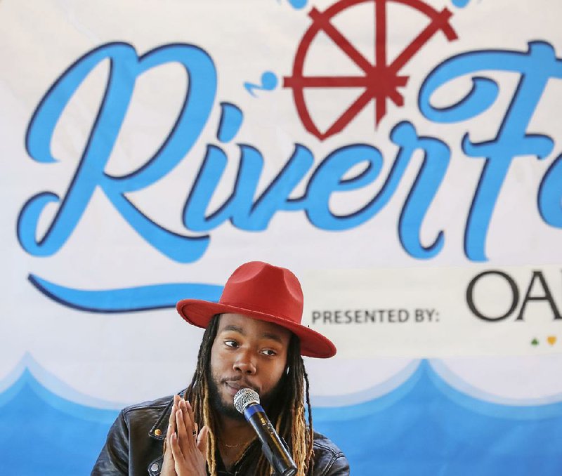 Arkansas Democrat-Gazette/JOHN SYKES JR. -  RiverFest organizers held a press conference on Wednesday and announced the lineup of musicians for the festival, also touching upon changes to the festival and ticket prices. Little Rock resident Levelle Davison, a contestant on The Voice television program and himself a performer at the festival, introduced the musical lineup.  The press conference was held at the RiverFest Pavilion in downtown Little Rock. 