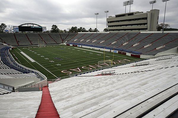 This Friday, March 16, 2018, photo shows War Memorial Stadium in Little Rock. 