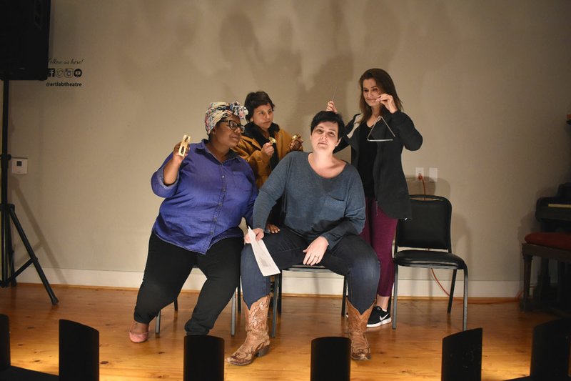 Courtesy Photo Actors rehearse for "Ride On," a play about changes in South Fayetteville.