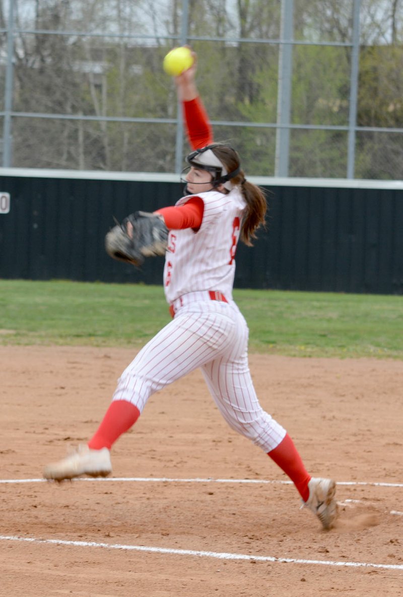 Graham Thomas/Siloam Sunday Farmington pitcher Addy Cassell picked up the win in the circle on Thursday for the Lady Cardinals in their three-inning victory over Siloam Springs.