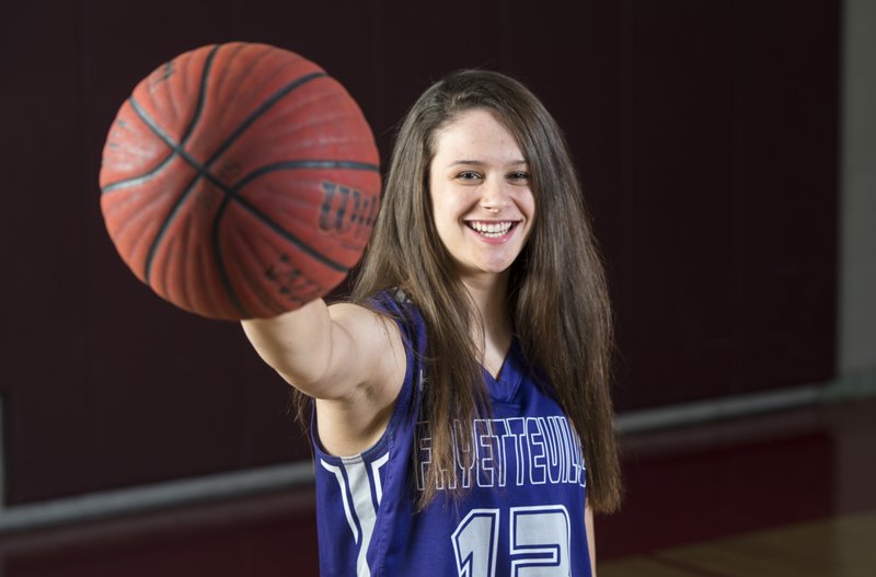  Division I Girls Player of the Year Sasha Goforth of Fayetteville High School poses for a portrait, Monday, March 12, 2018 at Springdale High School auxiliary gym in Springdale 