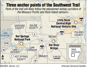 A map showing three anchor points of the Southwest Trail.