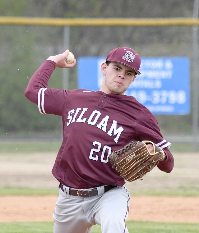 Bud Sullins/Special to the Herald-Leader Siloam Springs junior Baron Meek delivers a pitch during Monday's game against Providence Academy.