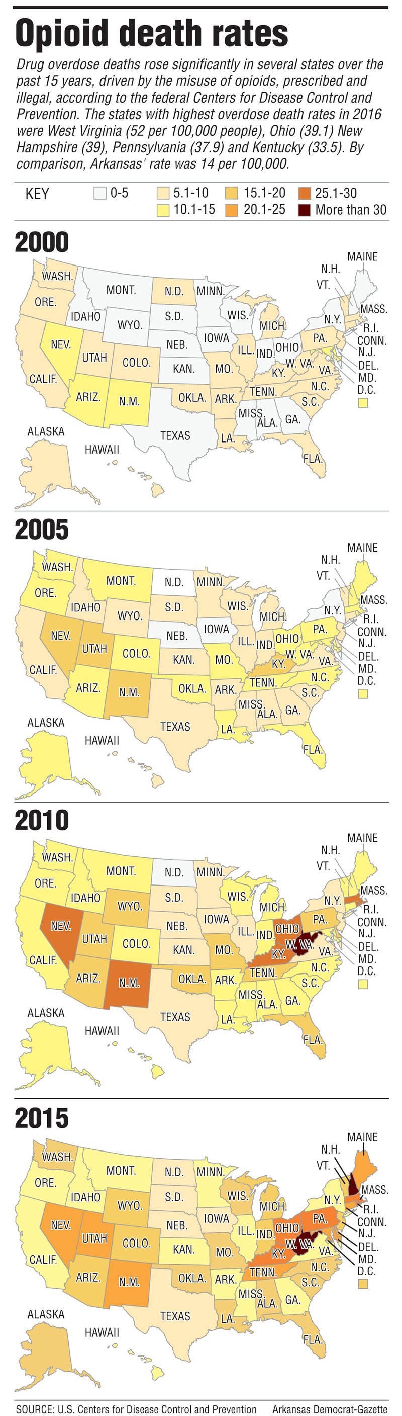 Maps showing opioid death rates 