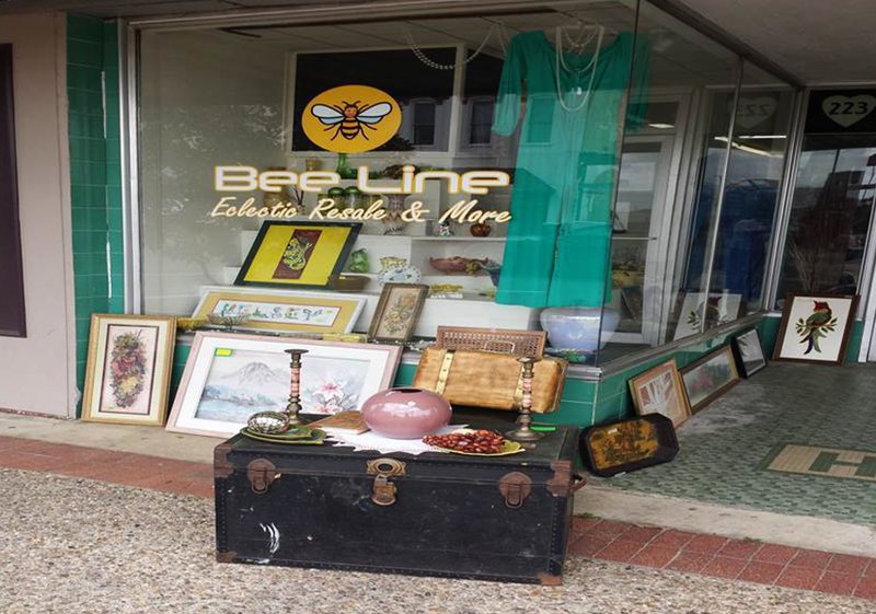 In this March 23, 2018, photo, merchandise for sale sits on the sidewalk outside Bee Line Eclectic Resale & More at 223 E. Broad St. in Texarkana, Ark. An ordinance recently approved by the city Board of Directors allows businesses in the 100 through 400 blocks of East Broad to use 5 feet of sidewalk width for merchandising, seating and displays. 