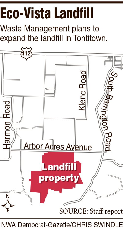 A map showing the location of the Eco-Vista Landfill