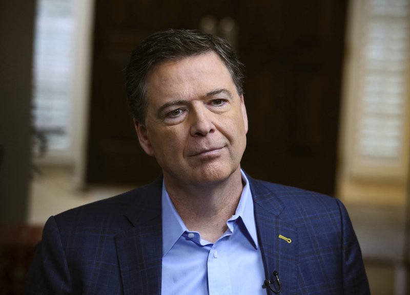 In this image released by ABC News, former FBI director James Comey appears at an interview with George Stephanopoulos that will air during a primetime &quot;20/20&quot; special on Sunday, April 15, 2018 on the ABC Television Network. Comey's book, &quot;A Higher Loyalty: Truth, Lies, and Leadership,&quot; will be released on Tuesday. (Ralph Alswang/ABC via AP)