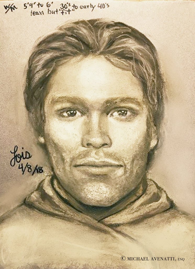 This artist's drawing released by attorney Michael Avenatti reports to show the man that the adult film actress Stormy Daniels says threatened her in a Las Vegas parking lot in 2011 to remain quiet about her affair with President Donald Trump.