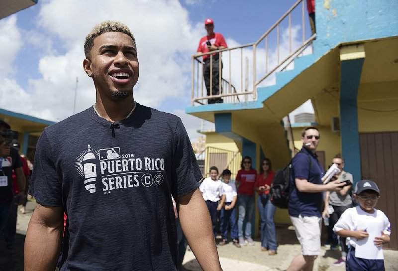 Cleveland Indians All-Star shortstop Francisco Lindor visits his former grammar school, Villa Marina Elementary School, to lead a special baseball clinic for approximately 250 students in Gurabo, Puerto Rico, Monday, April 16, 2018. Next Tuesday and Wednesday, the Cleveland Indians and the Minnesota Twins will meet in a two-game series at Hiram Bithorn Stadium in San Juan. 