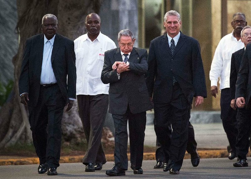 Cuba’s President Raul Castro (second from right) and Vice President Miguel Mario Diaz-Canel Bermudez (right) attend a political event in Havana in January.  