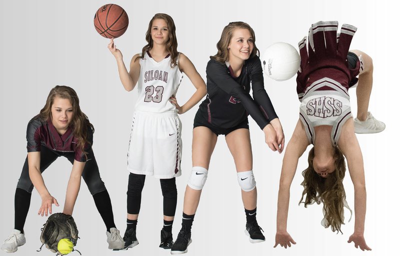 Photos by Bud Sullins/Illustration by Monica Hooper In the era of specialization, Siloam Springs senior Kenlie Noel is a rare find in high school sports these days. Noel is a four-sport athlete, having competed in cheerleading, volleyball, basketball and softball during her senior year. She signed last week to play volleyball and softball at Cottey College in Nevada, Mo.