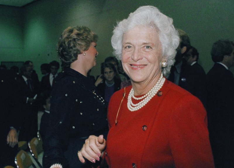 In this Oct. 11, 1984, file photo, Barbara Bush, wife of then-U.S. Vice-President George Bush, is photographed at the debate between Bush and Democrat Geraldine Ferraro. A family spokesman said Tuesday, April 17, 2018, that former first lady Barbara Bush has died at the age of 92. (AP Photo/File)