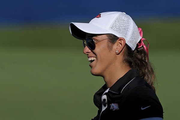 Arkansas golfer Maria Fassi smiles after finishing her round on Monday, June 19, 2017, during the local qualifier for the LPGA Walmart Northwest Arkansas Championship presented by P&G at Pinnacle Country Club in Rogers.

