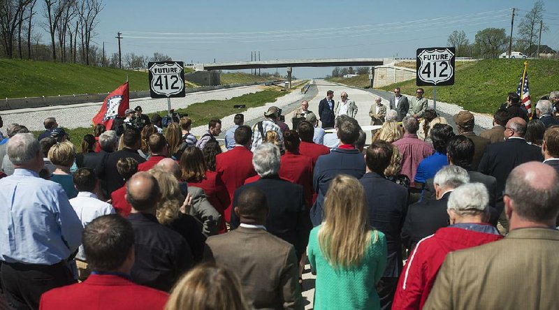 People gather Wednesday in Springdale to celebrate the completion of the first section of the U.S. 412 Northern Bypass.  