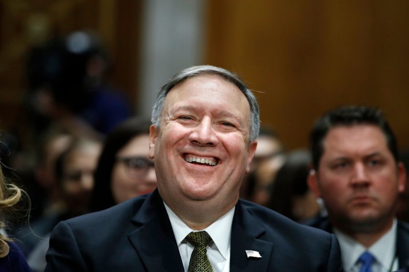 In this April 12, 2018, photo CIA Director Mike Pompeo testifies on his nomination to be the next secretary of state on Capitol Hill in Washington. Two U.S. officials say Pompeo recently traveled to North Korea to meet with leader Kim Jong Un. Pompeo&#x2019;s trip to the isolated communist nation came in advance of a potential summit between Kim and President Donald Trump. The officials spoke anonymously about Pompeo&#x2019;s trip because they were not authorized to discuss it publicly. (AP Photo/Jacquelyn Martin)