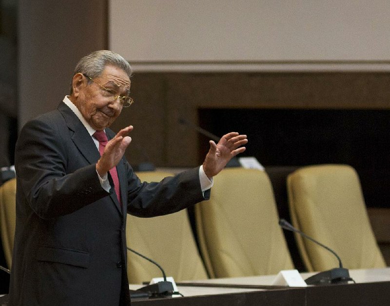 Cuba’s former President Raul Castro acknowledges legislators Thursday at the National Assembly in Havana. “Well I’m gone, and that’s the future,” he told them. 
