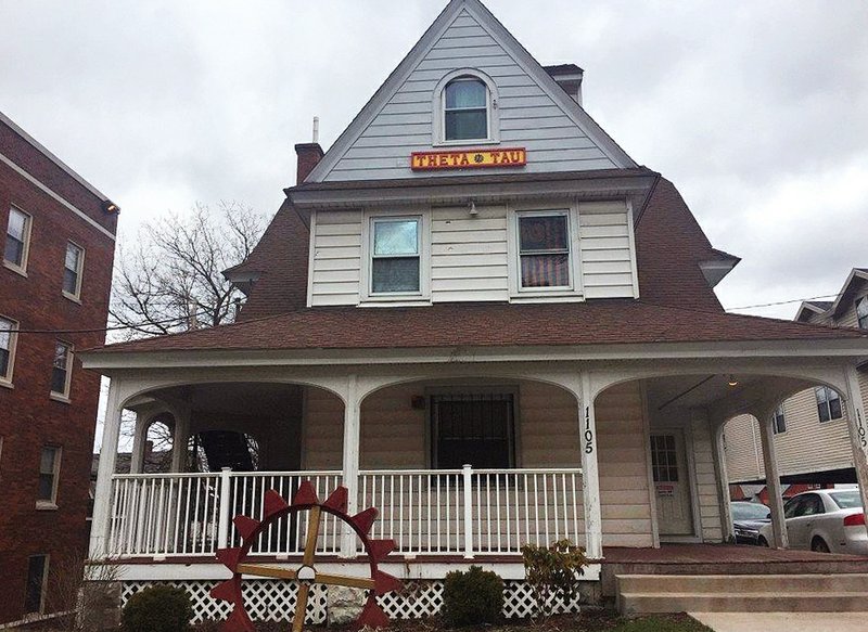 This Wednesday, April 18, 2018 photo shows the Theta Tau fraternity house in Syracuse, N.Y. Syracuse University Chancellor Kent Syverud announced the fraternity was suspended over videos with racist, sexist content. Syverud, described the video involving members of Theta Tau, a professional engineering fraternity, as racist, anti-Semitic, homophobic, sexist and hostile to people with disabilities. He said the videos were turned over to the school's Department of Public Safety for possible disciplinary or legal action. 