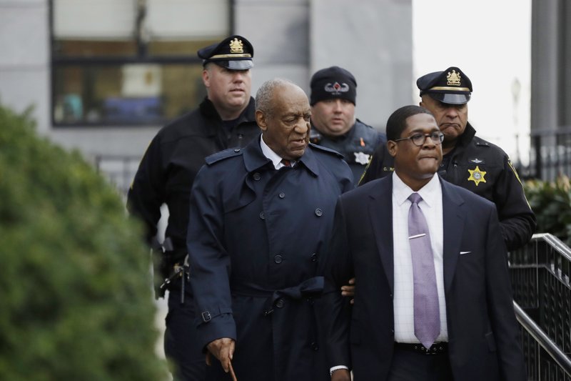 Bill Cosby departs after his sexual assault retrial, Thursday, April 19, 2018, at the Montgomery County Courthouse in Norristown, Pa. Cosby's chief accuser could have been made woozy either by the cold and allergy medicine Benadryl or by quaaludes, an expert testified Thursday as the prosecution rested in the comedian's sexual assault retrial. (AP Photo/Matt Slocum)