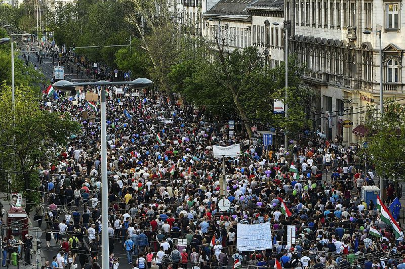 Thousands of political opposition protesters take to the streets Saturday in Budapest, Hungary. 
