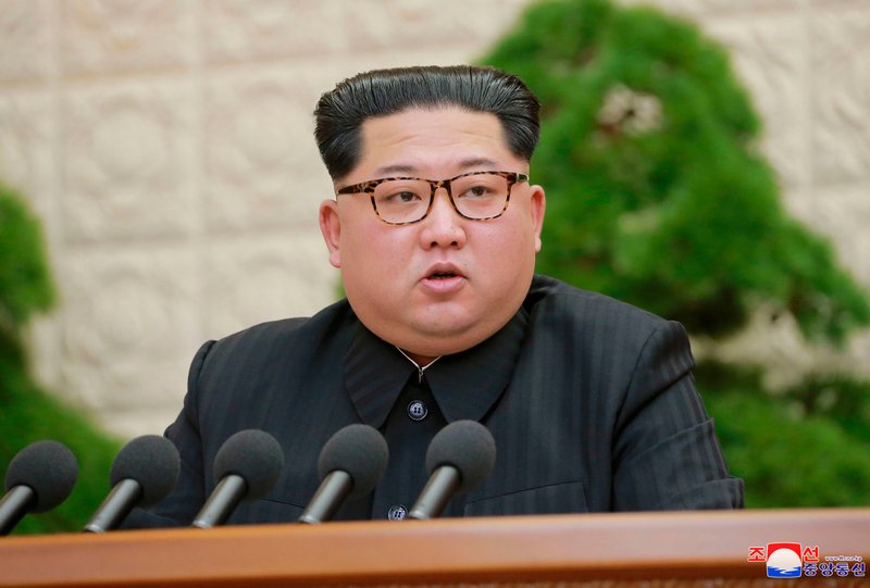 In this Friday, April 20, 2018, photo provided by the North Korean government, North Korean leader Kim Jong Un speaks during a meeting of the Central Committee of the Workers' Party of Korea, in Pyongyang, North Korea. North Korea said Saturday, April 21, 2017 it has suspended nuclear and long-range missile tests and plans to close its nuclear test site ahead of a new round of negotiations with South Korea and the United States. There was no clear indication in the North's announcement if it would be willing to deal away its arsenal. Independent journalists were not given access to cover the event depicted in this image distributed by the North Korean government. The content of this image is as provided and cannot be independently verified. Korean language watermark on image as provided by source reads: "KCNA" which is the abbreviation for Korean Central News Agency. (Korean Central News Agency/Korea News Service via AP, File)