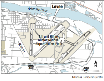 A map showing the location of Bill and Hillary Clinton National Airport funded Levee
