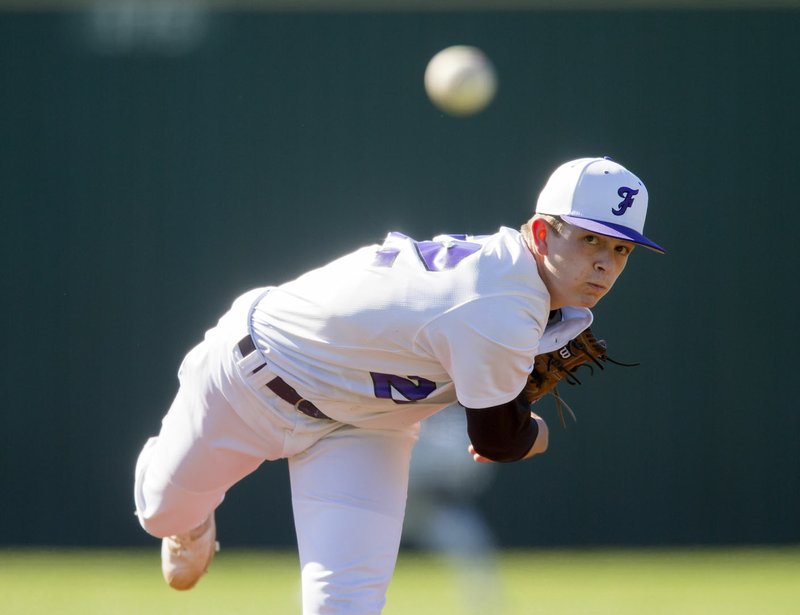 NWA Democrat-Gazette/JASON IVESTER Fayetteville's Miller Pleimann has been a force on the mound and at the plate this season for the Purple Bulldogs.