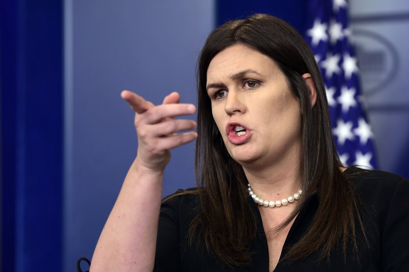White House press secretary Sarah Huckabee Sanders calls on a reporter during the daily briefing at the White House in Washington, Wednesday, April 25, 2018. Sanders was asked about North Korea, the state visit of French President Emmanuel Macron and other topics. (AP Photo/Susan Walsh)