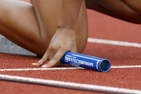 A relay baton is seen at the NCAA outdoor track and field championships in Eugene, Ore., Thursday, June 9, 2016. (AP Photo/Ryan Kang)

