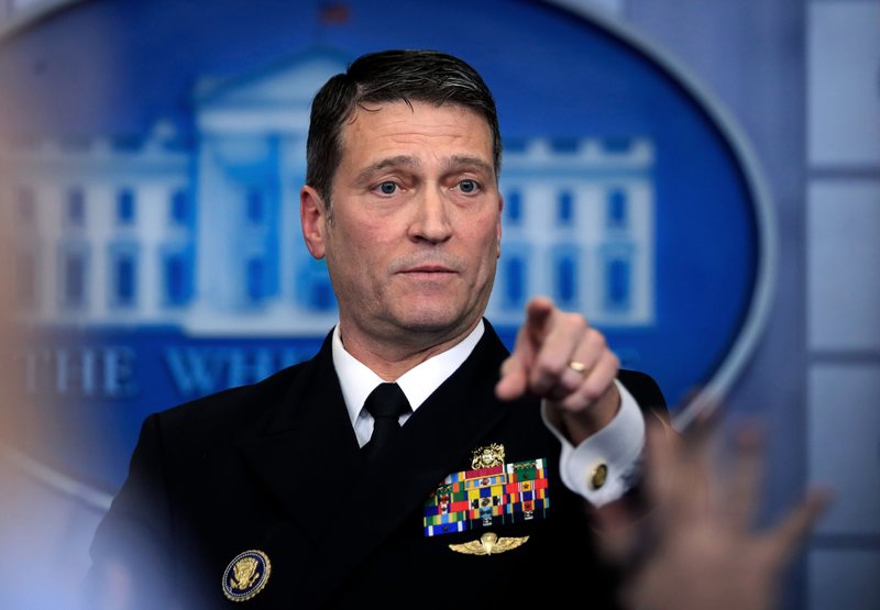 In this Jan. 16, 2018, file photo, White House physician Dr. Ronny Jackson speaks to reporters during the daily press briefing in the Brady press briefing room at the White House, in Washington.