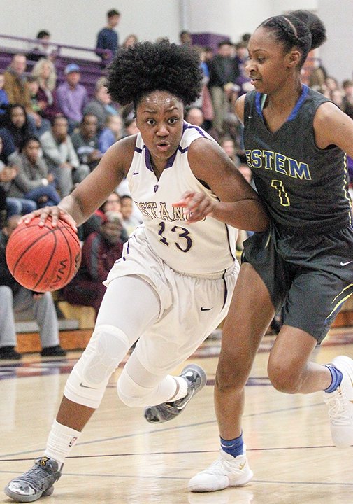 Central Arkansas Christian senior Christyn Williams drives to the basket during a game this season. Williams, who has signed with the University of Connecticut, is the 2017-18 River Valley & Ozark Edition Girls Basketball Player of the Year. 