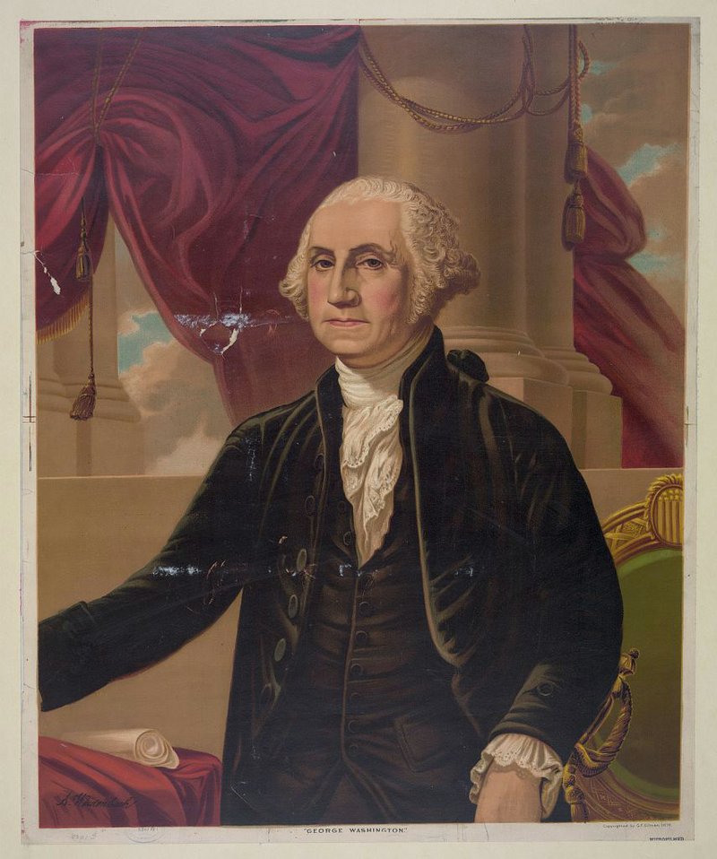 A print showing George Washington, based on the Gilbert Stuart portrait, by Augustus Weidenbach. 