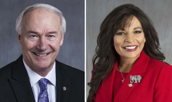 Asa Hutchinson (left) and Jan Morgan (right) are shown in this combination photo.