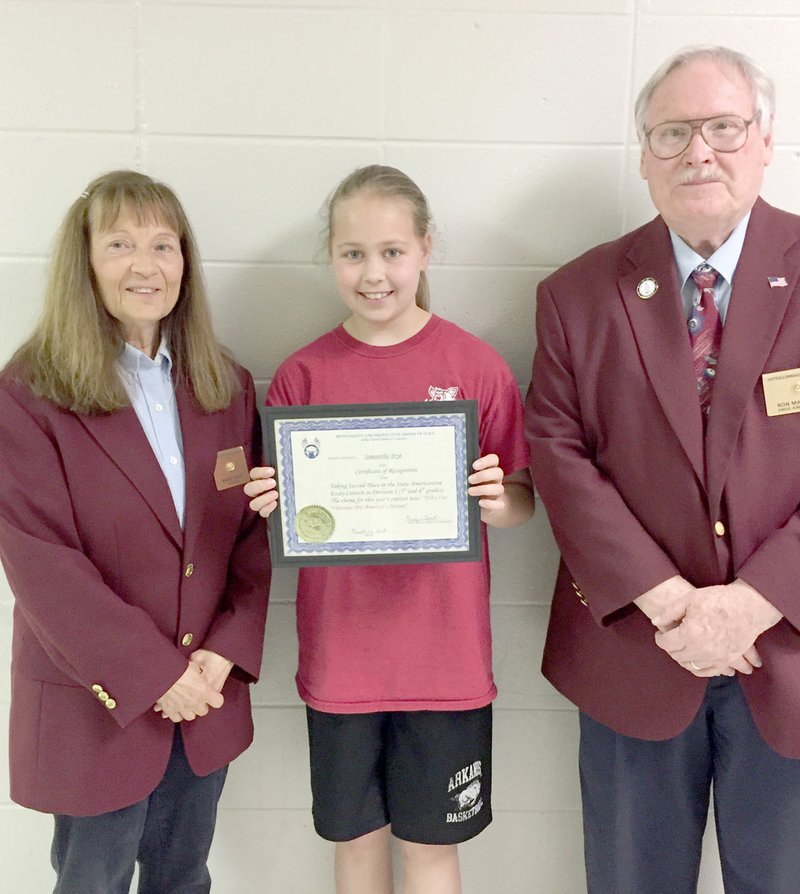 COURTESY PHOTO Samantha Brye, a fourth-grader at Ledbetter Intermediate School in Farmington, won second place in the state for her essay on veterans. The contest was sponsored by the Elks Lodge.