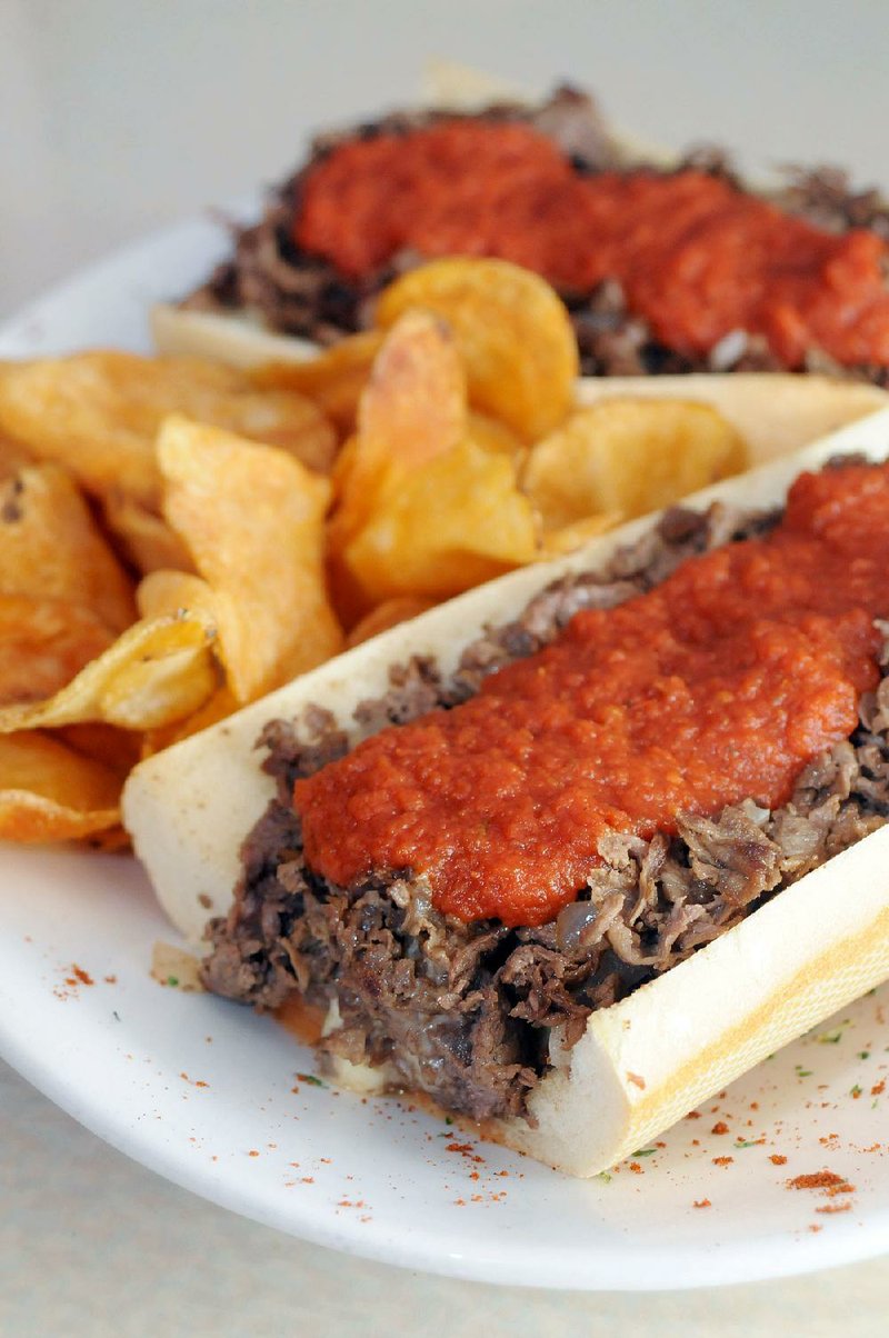 A scion of the family that ran the now-closed Rocky’s Pub near the juncture of North Little Rock and Sherwood is now selling Philly cheesesteaks like this one out of a commercial kitchen on West Markham Street in Little Rock.  
