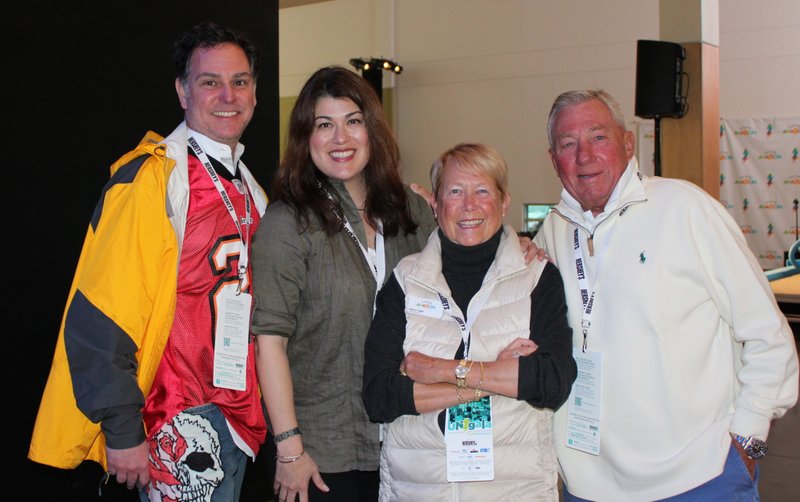 NWA Democrat-Gazette/CARIN SCHOPPMEYER Eric and Elda Scott (from left) and Nancy and Joe Leake visit at the second annual Scott Family Amazeum Ungala on April 21 at the children's museum in Bentonville.